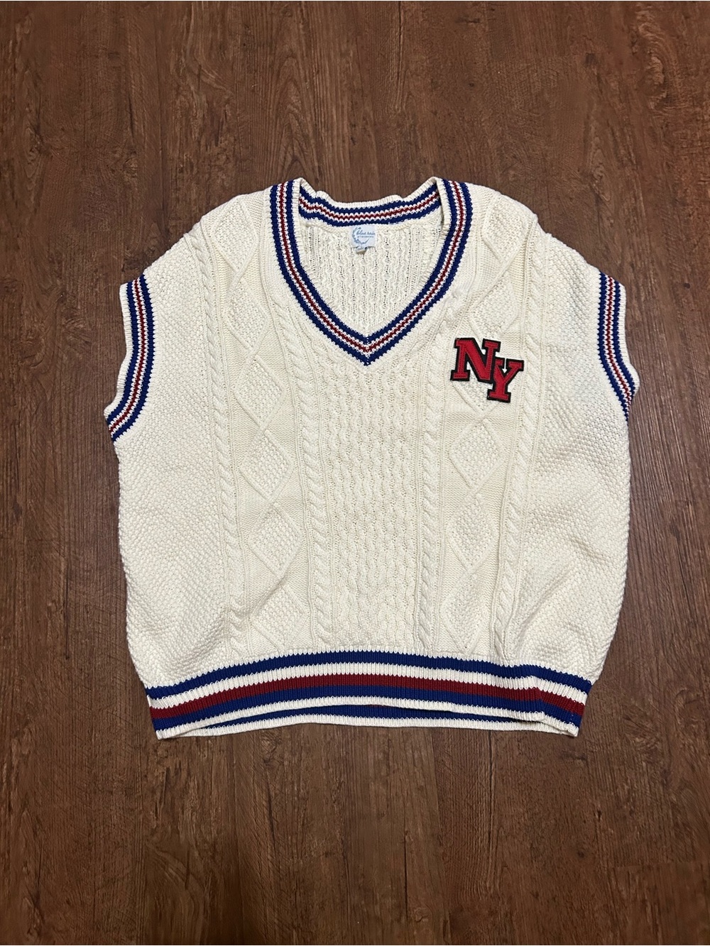 Blue Rain x Francesca’s NY Varsity Cable Knit Sweater Vest Medium